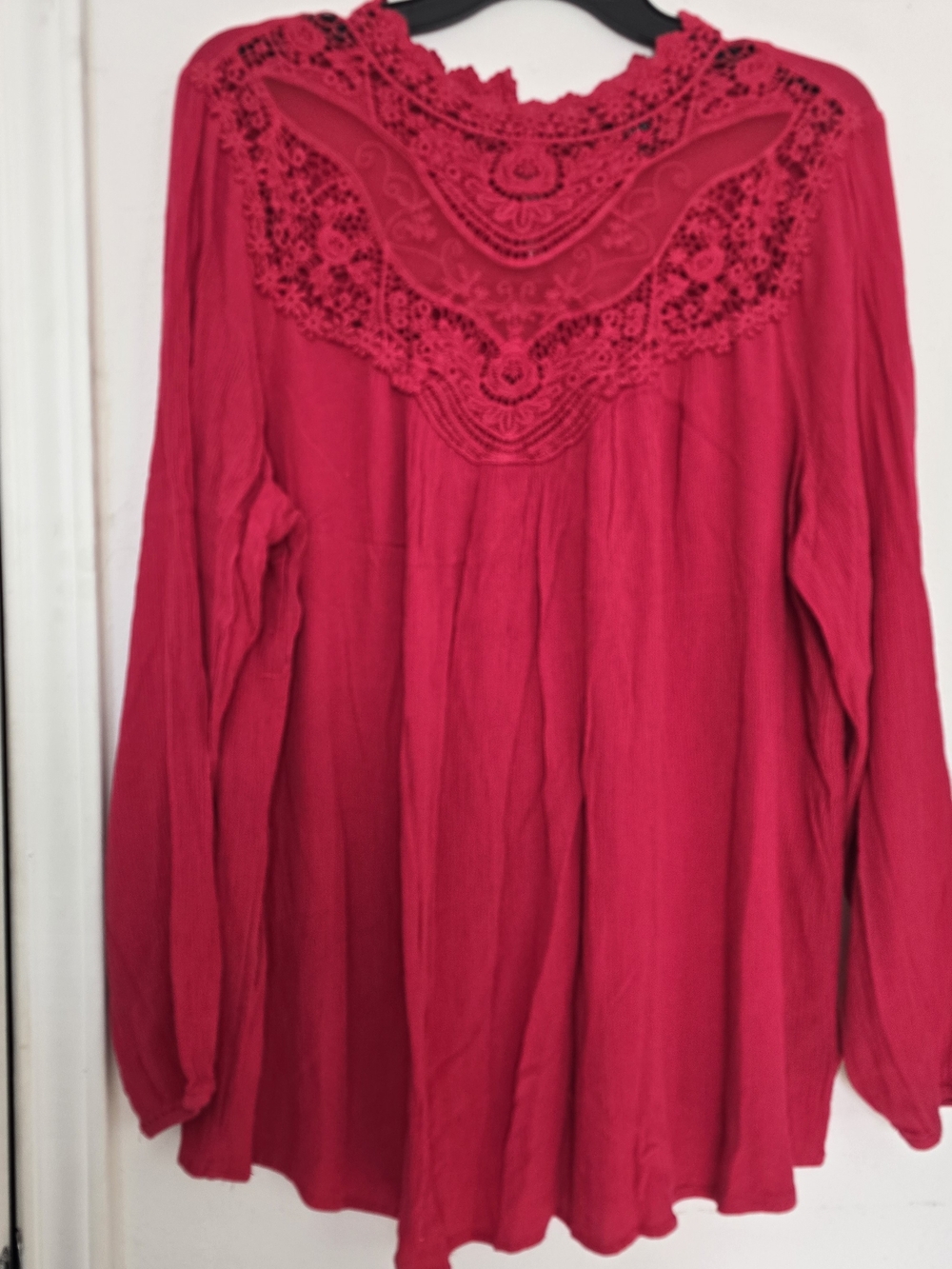 torrid Hot Pink Long-Sleeve Crochet Yoke Tunic